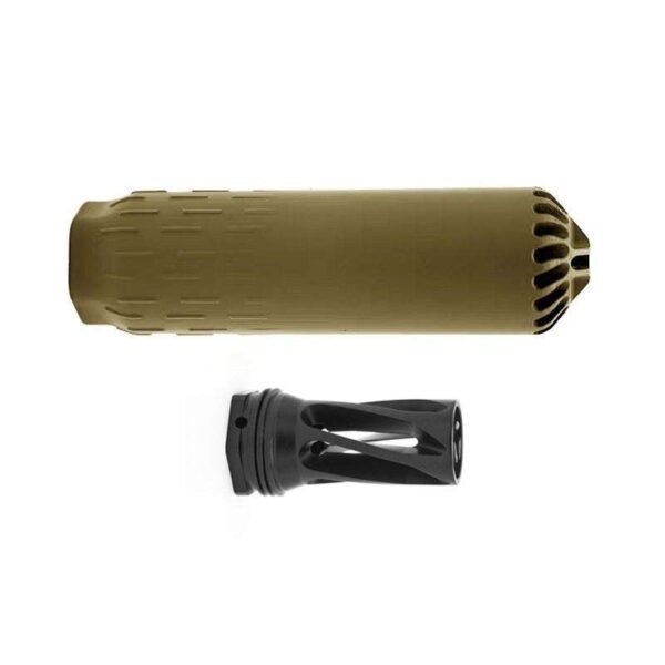 HUXWRX FLOW 6K 6MM + FLASH HIDER 5/8-24 TPI FDE SUPPRESSOR by HUXWRX Safety Company