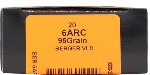 HSM TROPHY GOLD 6MM ARC - 95GR BERGER VLD 20RD 25BX/CS