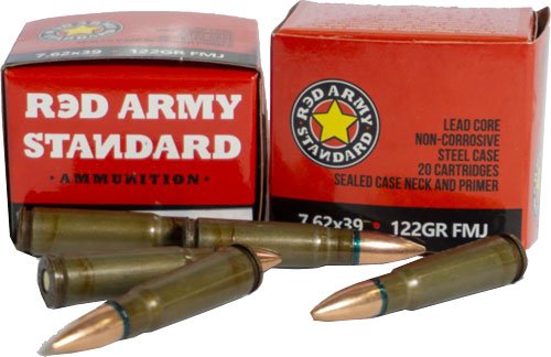 RED ARMY 7.62X39 122GR FMJ - STEEL LAQUERED 20RD 50BX/CS by Century Arms