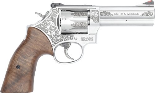 S&W 686PLUS ENGRAVED 4.13" 357 - 7-SHOT WOOD GRIPS SS by Smith & Wesson / S&W