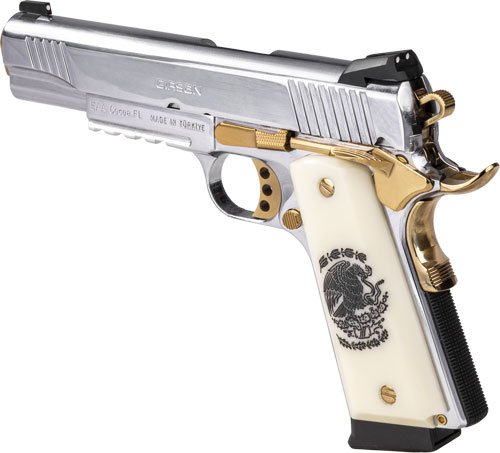 GIRSAN MC1911S LIBERADORE II - 9MM 10RD CHROME GOLD ENGRAVED by Girsan Firearms