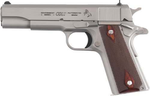 COLT GOVERNMENT 1911 9MM 5" - 7RD STAINLESS ROSEWOOD