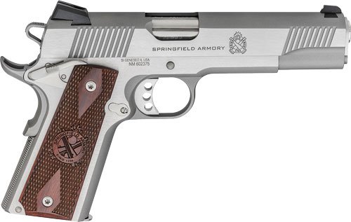 SPRINGFIELD 1911 LOADED 45ACP - 5" 7RD SS/WOOD GRIPS CA COMP by Springfield Armory