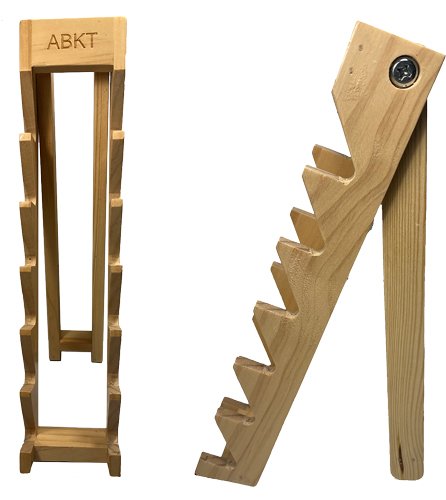 ABKT WOOD KNIFE DISPLAY STAND - HOLDS 6 KNIVES W/ABKT LOGO by American Buffalo Knife & Tool