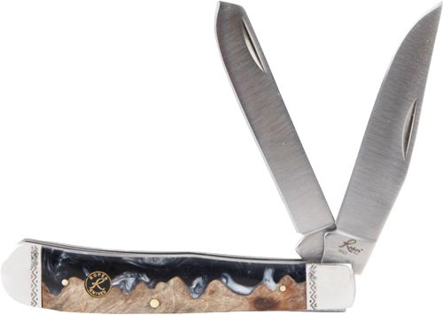 ABKT ROPER LAHAR SERIES 2BLADE - TRAPPER 3.25" WOOD RESIN HNDL by American Buffalo Knife & Tool