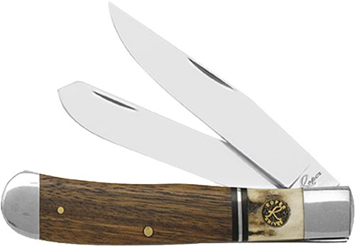 ABKT ROPER LAREDO STAG TRAPPER - 3.25" WOOD/BONE HANDLE by American Buffalo Knife & Tool