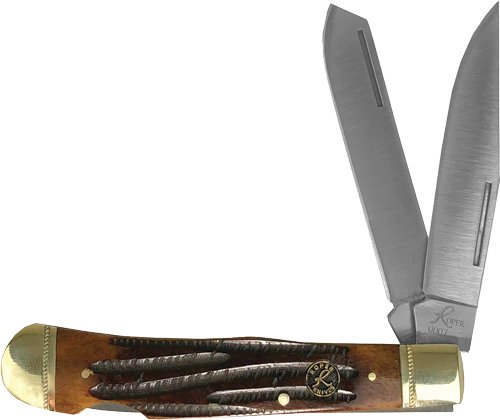 ABKT ROPER DOUBLE ACTION LOCK - BACK TRAPPER 3.25" COFFEE HNDL by American Buffalo Knife & Tool