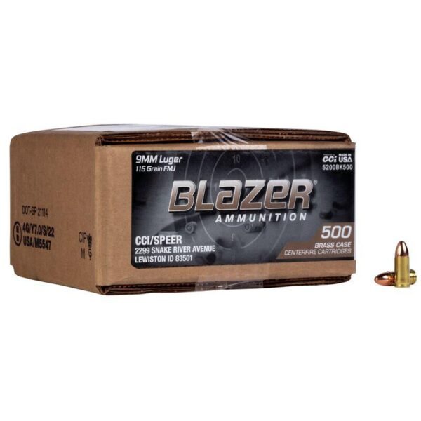 CCI Blazer Brass Handgun Ammunition 9mm Luger 115 gr FMJ 1145 fps 500/ct (Loose Pack) by CCI Ammunition