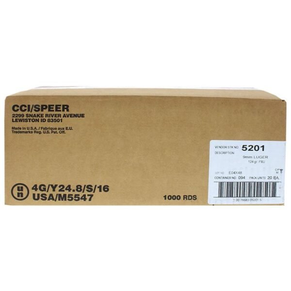 CCI Blazer Brass Handgun Ammunition 9mm Luger 124 gr. FMJ 1090 fps 1000/ct (20-50/ct) by CCI Ammunition