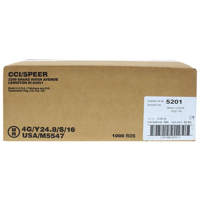 CCI Blazer Brass Handgun Ammunition 9mm Luger 124 gr. FMJ 1090 fps 1000/ct (20-50/ct) by CCI Ammunition