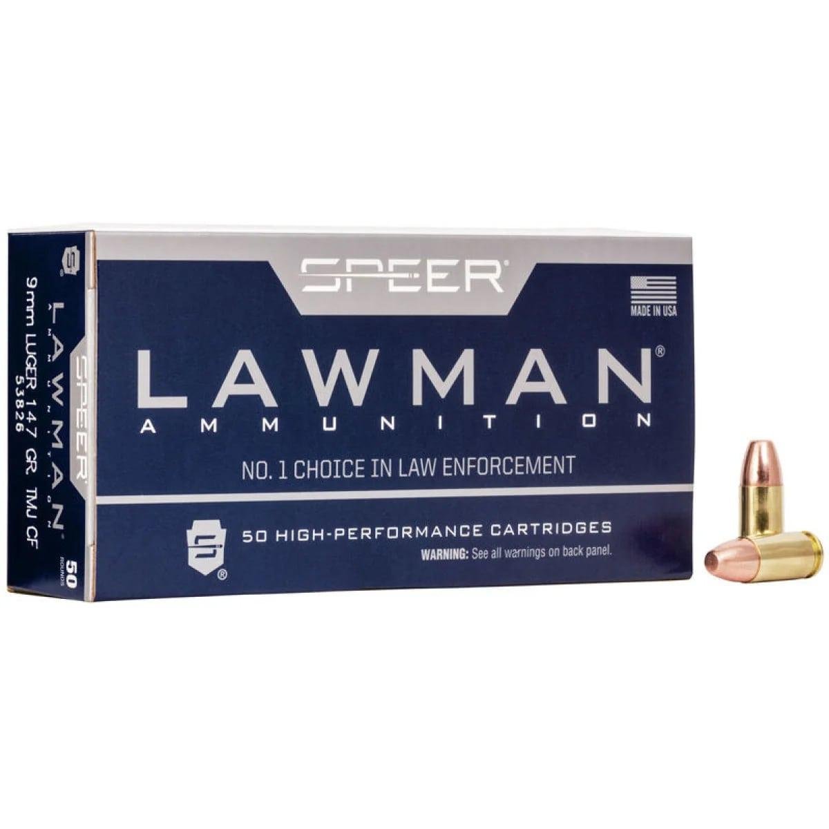 Speer Lawman Handgun Ammunition Clean-Fire 9mm Luger 147 gr. TMJ 985 fps 50/ct by CCI Ammunition
