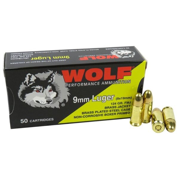 Wolf (Turkish) Performance Handgun Ammunition 9mm Luger 124gr FMJ 50/ct by Wolf Ammunition
