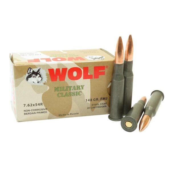 Wolf Military Classic Rifle Ammunition 7.62x54R 148gr FMJ 2740 fps 20/ct by Wolf Ammunition