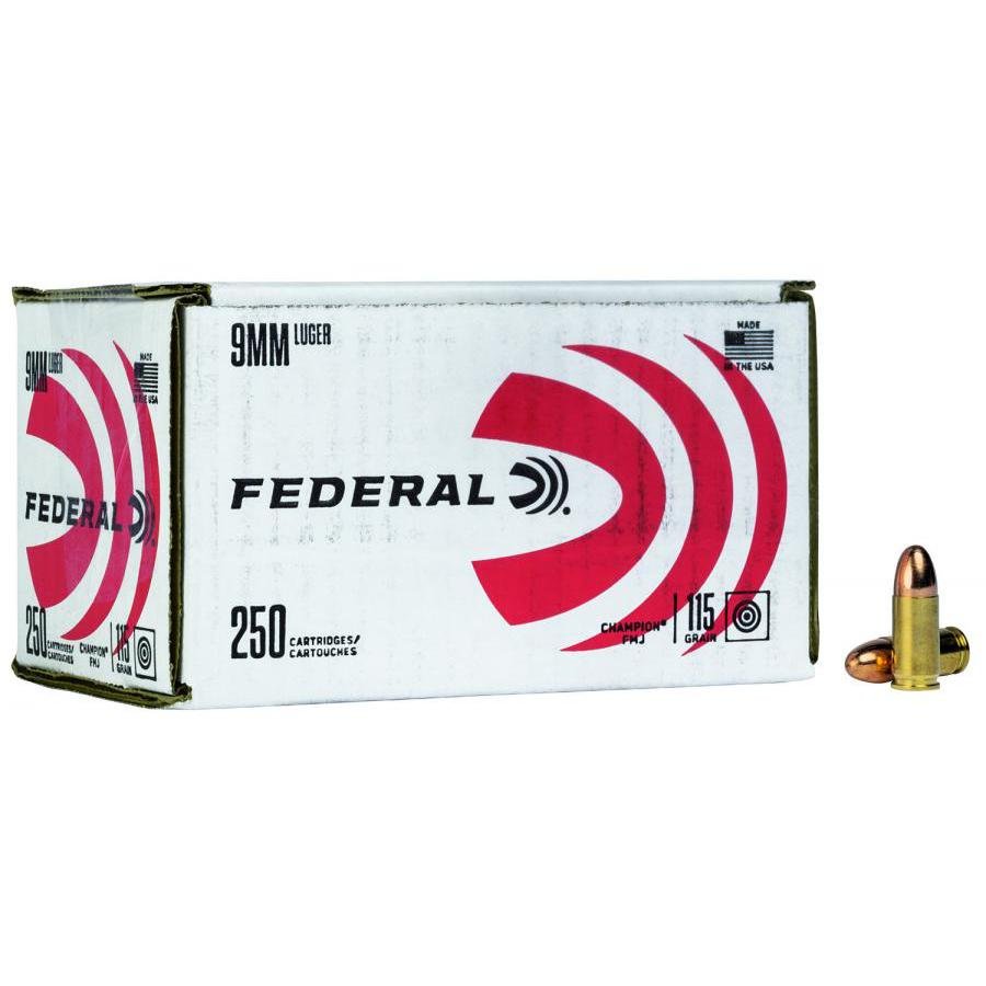 Federal Champion Training Handgun Ammunition 9mm Luger 115 gr FMJ 1125fps 250/ct Bulk by Federal Ammunition