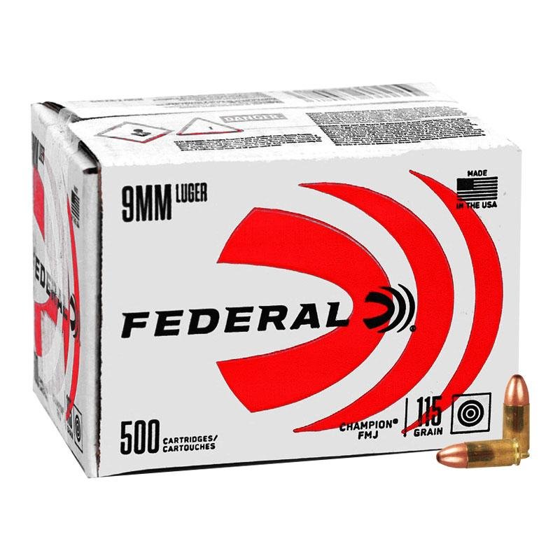 Federal Champion Training Handgun Ammunition 9mm Luger 115 gr FMJ 1125fps 500/ct (Bulk) by Federal Ammunition