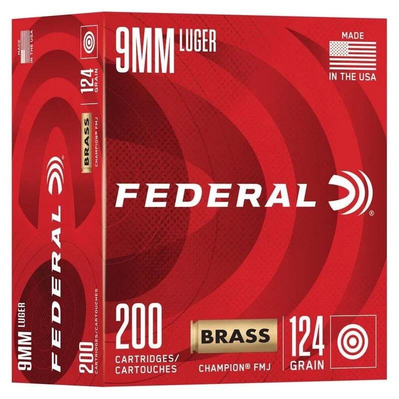 Federal Champion Handgun Ammunition 9mm Luger 124gr FMJ 1090 fps 200/ct by Federal Ammunition