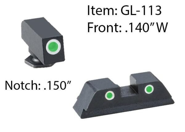 Ameriglo Classic Style 3-Dot Night Sight Set for Select Glocks / Front Tritium - Green / Front Outline - White / Rear…
