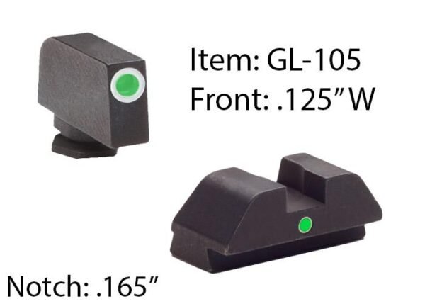 Ameriglo Tritium i-Dot Night Sight Set for Select Glocks - Front Tritium - Green / Front Outline - White / Rear Style…