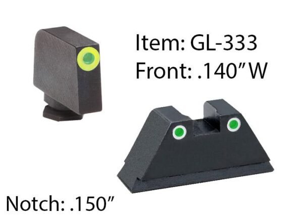 Amerigo Custom Combination Tall Suppressor Height Set - All Glock Models Except 42 43 / Front Tritium - Green / Front…