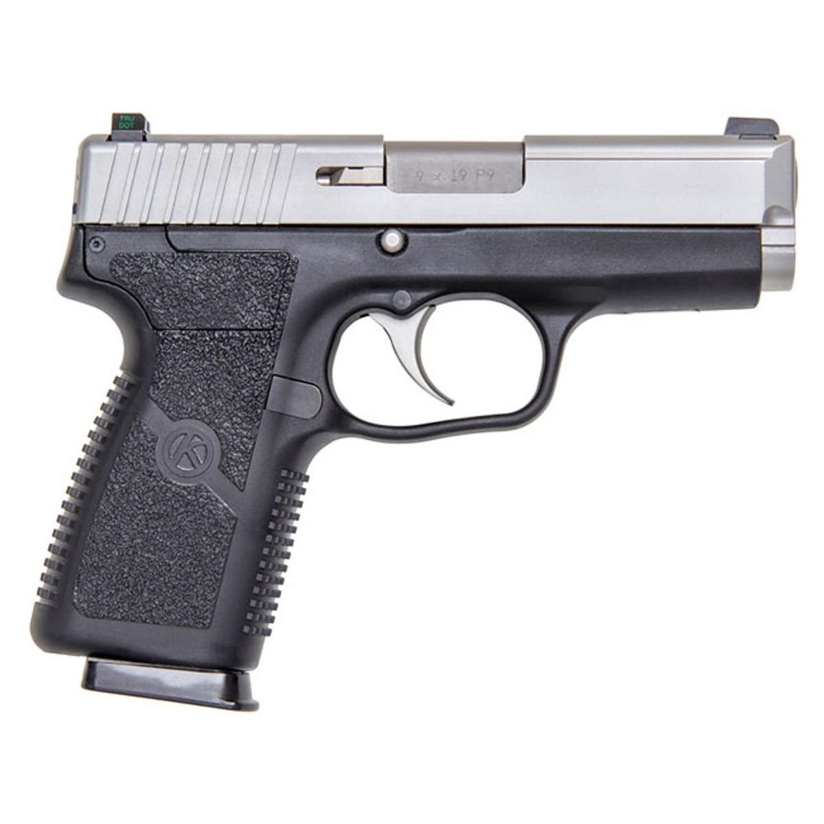 Kahr P9 Handgun 9mm Luger 7rd(2)&8rd(1) Magazines 3.6" Barrel Stainless Slide/Black Grip Night Sights CA Compliant by Kahr…