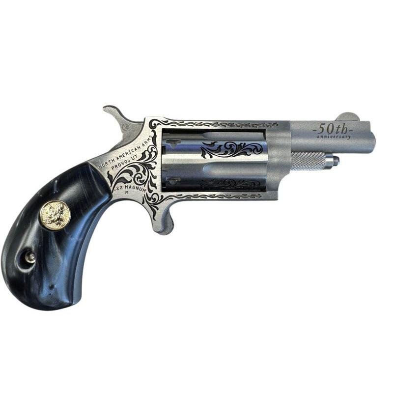 NAA 50th Anniversary Stainless Steel Handgun .22 WMR 5rd Capacity 1.625" Barrel Black Pearl Grip Limited Edition by North…