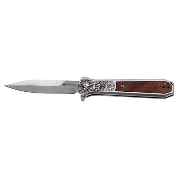 Smith & Wesson KT Unwavered Spring Assist Folding Knife 3-1/5" Dagger Blade Silver with Brown Box by Battenfeld