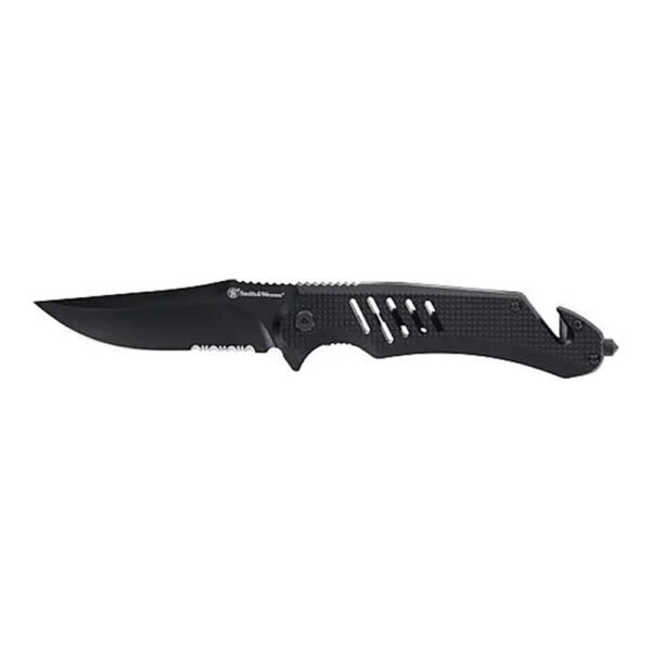 Smith & Wesson Extreme Ops Folding Knife 3-1/2" Clip Point Blade Black with Glass Breaker and Strap Cutter by Battenfeld