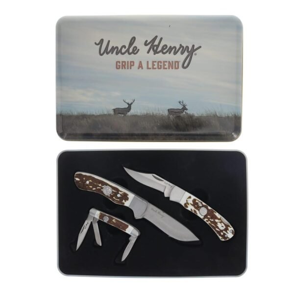 Uncle Henry Knife Combo with Tin 1 Fixed Knife 2 Folding Knives by Battenfeld