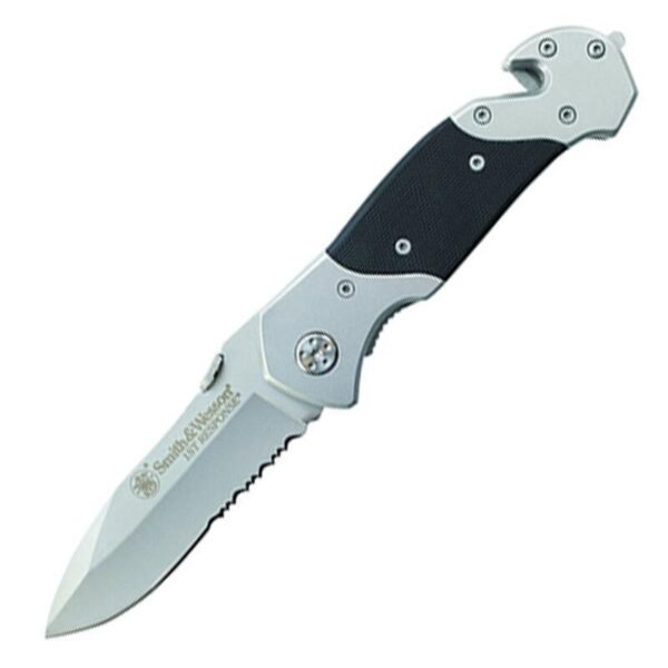 Smith & Wesson First Responder Folding Knife 3-3/10" Serrated Drop Point Blade Black Silver by Battenfeld