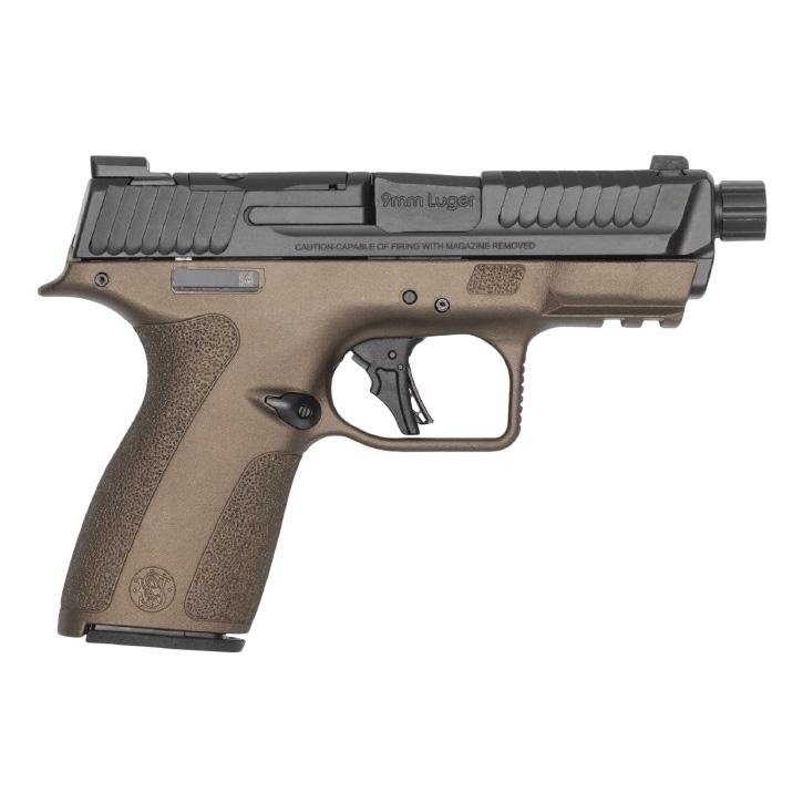 S&W Shield-X Midnight Bronze Handgun 9mm Luger 13(1)&15(1)rd Magazines 4.1" Threaded Barrel " Barrel Thumb Safety by Smith…