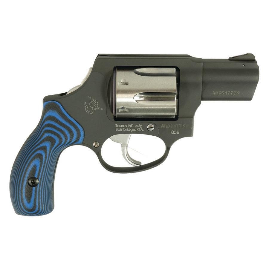 Taurus 856 Handgun .38 Spl 6rd Capacity 2" Barrel Matte Black Frame Stainless Cylinder VZ Blue Grip