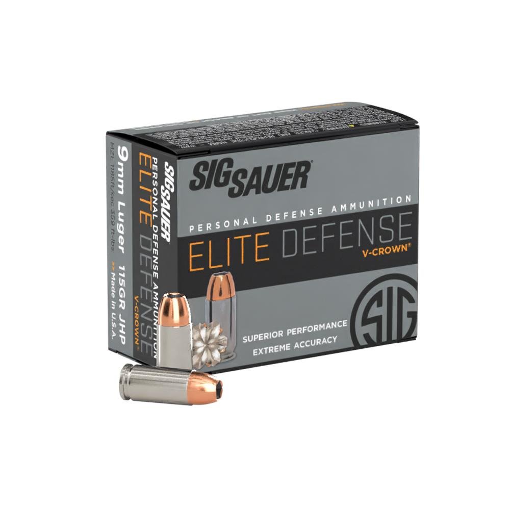 Sig Elite V-Crown Handgun Ammunition 9mm Luger 115 gr JHP 1185 fps 20/ct by Sig Sauer